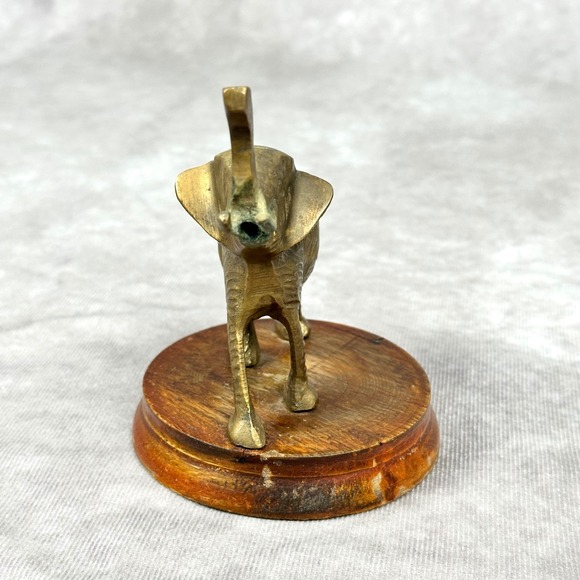Vintage Brass Elephant Figurine on Wooden Base Animal Collectible MCM Decor - Picture 5 of 10